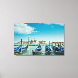 Venice Grand Canal met blauwe iconische gondels Canvas Afdruk