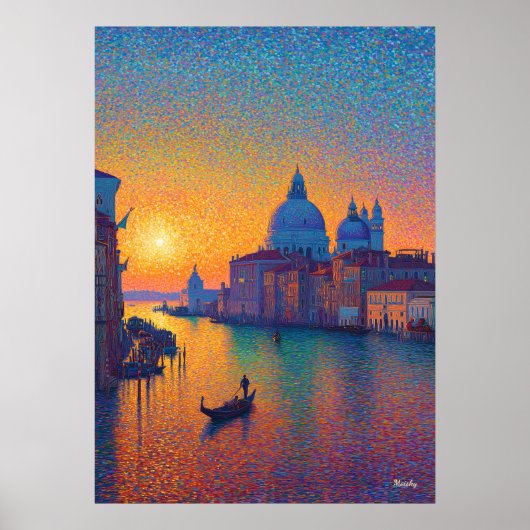 Venice Grand Canal Pointillism Sunset Art Poster (Voorkant)