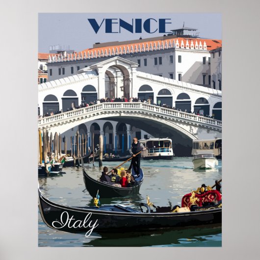 Venice, Italy Gondola Boat Vintage Travel Poster (Voorkant)