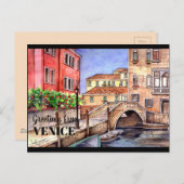 Venice Italy Pen & Wash Waterverf Briefkaart (Voorkant / Achterkant)
