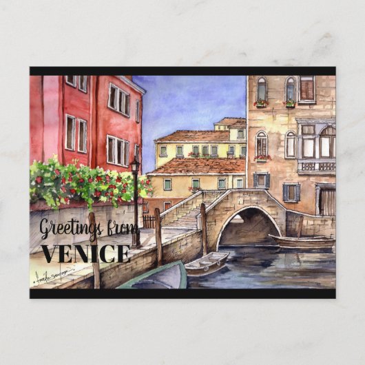 Venice Italy Pen & Wash Waterverf Briefkaart (Voorkant)
