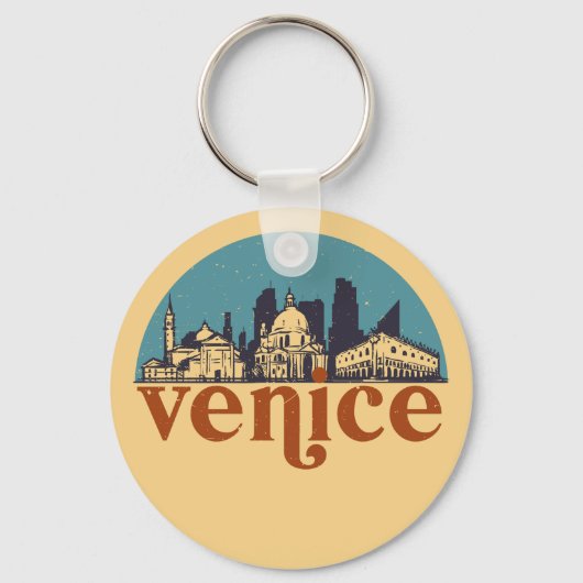 Venice Italy Retro City Skyline Cityscape Art Sleutelhanger (Voorkant)