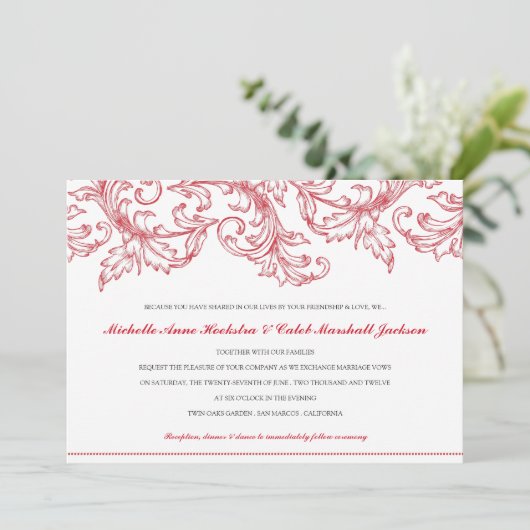 Venice (Ruby Red) Wedding Invitation Kaart (Staand voorkant)