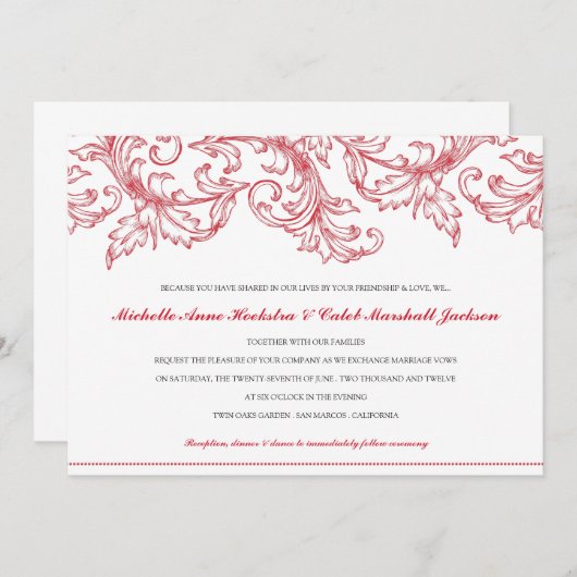 Venice (Ruby Red) Wedding Invitation Kaart (Voorkant / Achterkant)