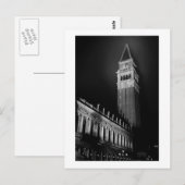 VENICE SAN MARCO TOWER BIJ NACHT B/W BRIEFKAART (Voorkant / Achterkant)