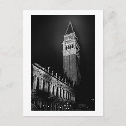 VENICE SAN MARCO TOWER BIJ NACHT B/W BRIEFKAART (Voorkant)