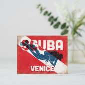 Venice Scuba Diver - Blue Retro Briefkaart (Staand voorkant)