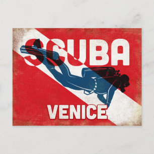 Venice Scuba Diver - Blue Retro Briefkaart