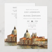 Venice Silhouette Watercolor QR Code Trouwkaart Kaart (Voorkant / Achterkant)