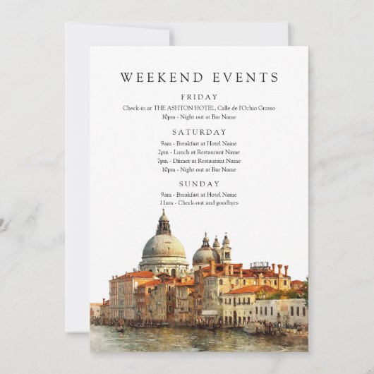 Venice Skyline Watercolor Birthday Weekend Kaart (Achterkant)