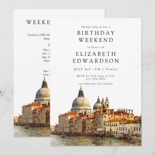 Venice Skyline Watercolor Birthday Weekend Kaart (Voorkant / Achterkant)