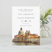 Venice Skyline Watercolor Photo Wedding Save The Date (Staand voorkant)