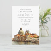 Venice Skyline Watercolor QR Code Wedding Kaart (Staand voorkant)