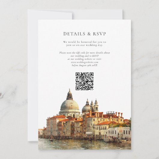 Venice Skyline Watercolor QR Code Wedding Kaart (Achterkant)