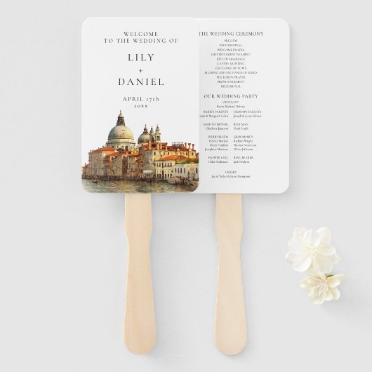 Venice Skyline Watercolor Wedding Program Handwaaier (Voorkant en achterkant)