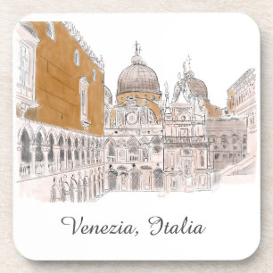 Venice St. Marks Square Pen en Ink Illustratie Bier Onderzetter