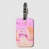 Venice Travel Art, Italië, Reiskunst, Retro, Roze Bagagelabel (Voorkant (verticaal))