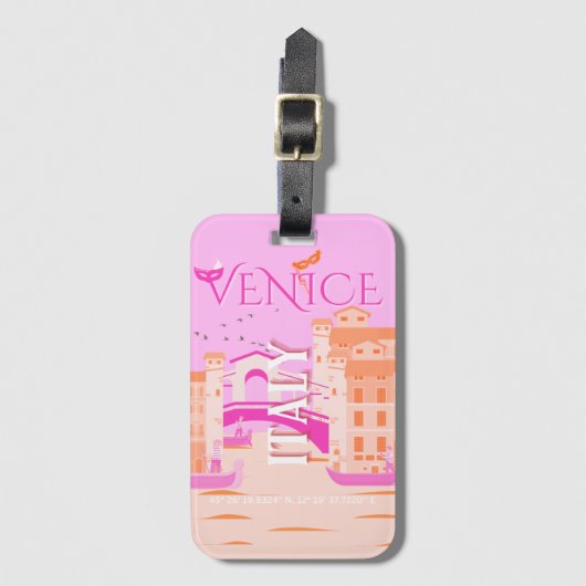 Venice Travel Art, Italië, Reiskunst, Retro, Roze Bagagelabel (Voorkant (verticaal))