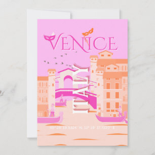 Venice Travel Art, Italië, Reiskunst, Retro, Roze Feestdagenkaart