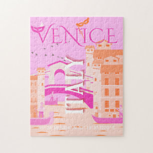Venice Travel Art, Italië, Reiskunst, Retro, Roze Legpuzzel