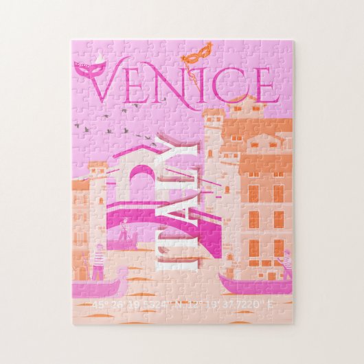 Venice Travel Art, Italië, Reiskunst, Retro, Roze Legpuzzel (Verticaal)