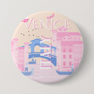 Venice Travel Art, Italië, Reiskunst, Roze Ronde Button 7,6 Cm