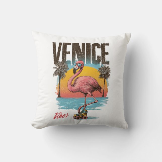 Venice Vibes Flamingo Retro Beach California Tropi Kussen (Voorkant)