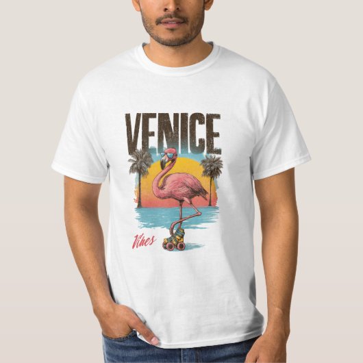 Venice Vibes Flamingo Retro Beach California Tropi T-shirt (Voorkant)