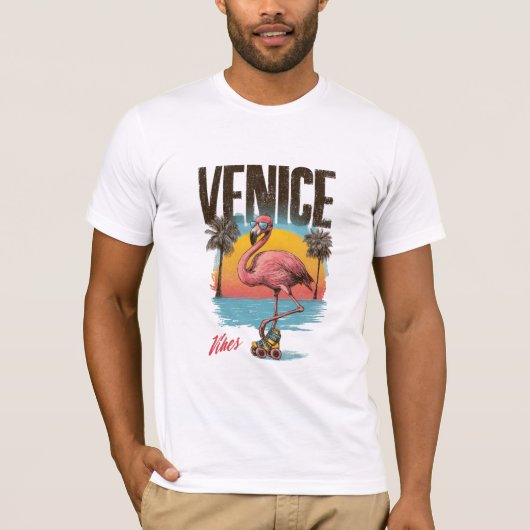 Venice Vibes Flamingo Retro Beach California Tropi T-shirt (Voorkant)