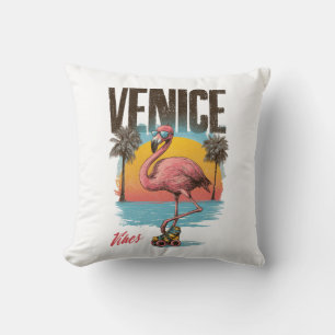 Venice Vibes Flamingo Retro Strand Californië Trop Kussen