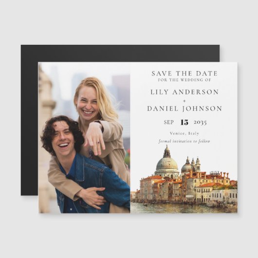 Venice Wedding Photo Save The Date Magnetische Uitnodiging (Voorkant / Achterkant)