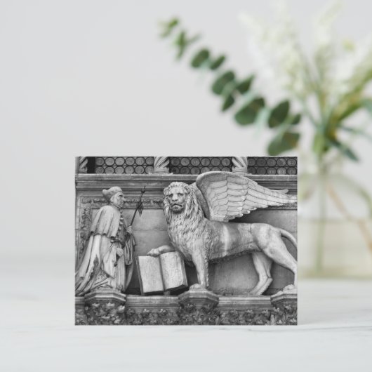 VENICE WINGING LION B/W BRIEFKAART (Staand voorkant)