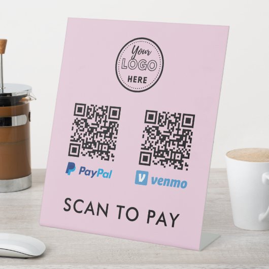 Venmo PayPal QR-code Scannen naar Logo roze betale Reclamebord Met Voetstuk (Insitu)