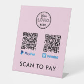 Venmo PayPal QR-code Scannen naar Logo roze betale Reclamebord Met Voetstuk (Voorkant)