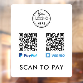 Venmo PayPal QR-code Scannen naar Logo wit betalen Raamsticker