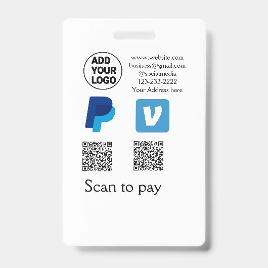 Venmo paypal scan om q of code logo tekst toe te v badge (Voorzijde)