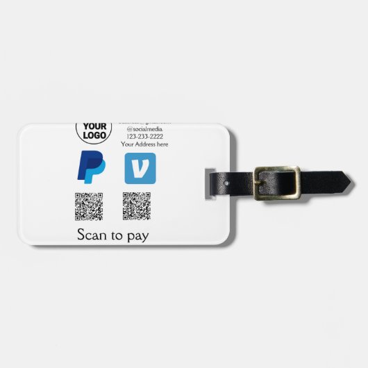 Venmo paypal scan om q of code logo tekst toe te v bagagelabel (Voorkant horizontaal)