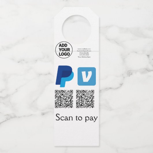 Venmo paypal scan om q of code logo tekst toe te v flessenhanger (Voorkant)