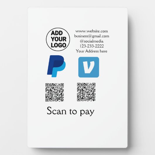 Venmo paypal scan om q of code logo tekst toe te v fotoplaat (voorkant)