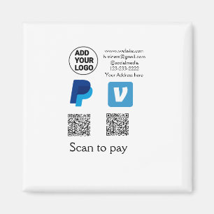 Venmo paypal scan om q of code logo tekst toe te v magneet