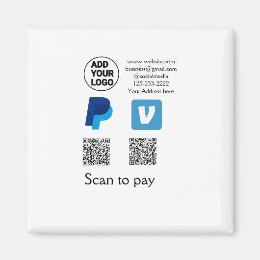 Venmo paypal scan om q of code logo tekst toe te v magneet (Voorkant)