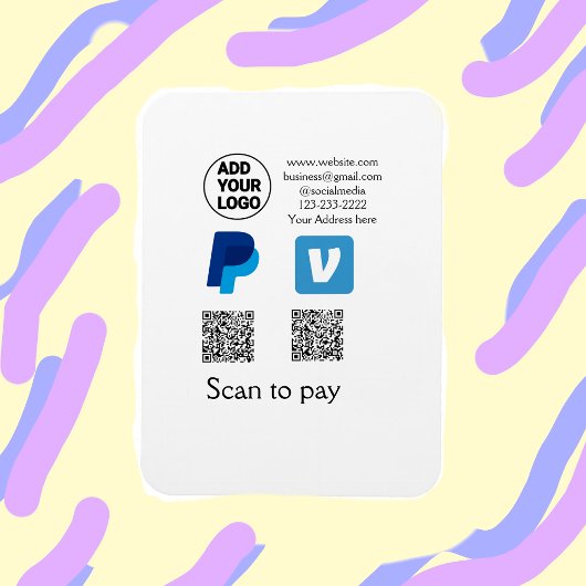 Venmo paypal scan om q of code logo tekst toe te v magneet