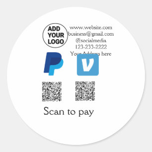 Venmo paypal scan om q of code logo tekst toe te v ronde sticker