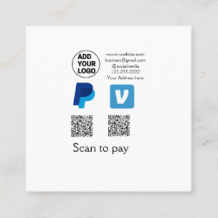 Venmo paypal scan om q of code logo tekst toe te v vierkante visitekaartje