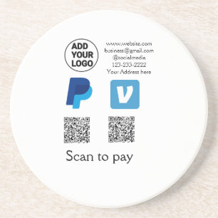 Venmo paypal scan om q of code logo tekst toe te v zandsteen onderzetter