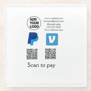 Venmo paypal scan om te betalen voeg q r code logo glazen onderzetter