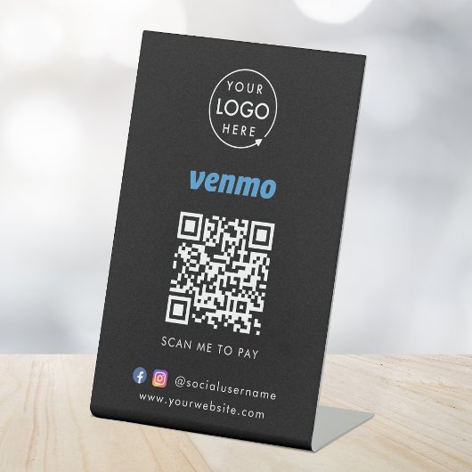 Venmo QR-code Betaling | Black Scan to Pay Busines Reclamebord Met Voetstuk
