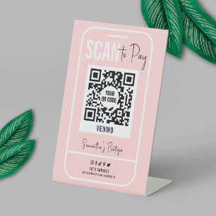 Venmo QR-code Betaling Blush roze Logo schaalbaar Reclamebord Met Voetstuk