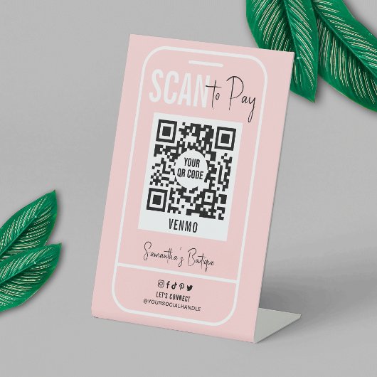 Venmo QR-code Betaling Blush roze Logo schaalbaar Reclamebord Met Voetstuk