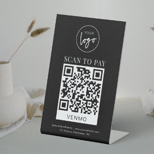 Venmo QR Code Betaling Minimale Zwart Logo Betaal  Reclamebord Met Voetstuk